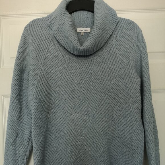 Women Blue Calvin Klein Cotton Turtleneck Knit Sweater L - Picture 2 of 10